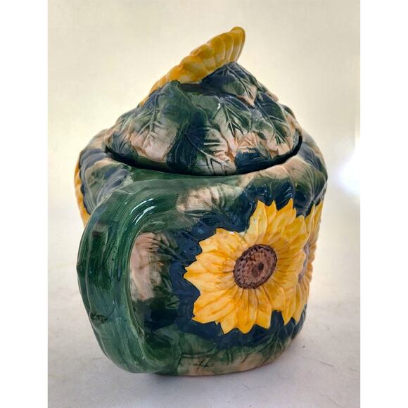 TEAPOT/WORLD BAZAAR-Sunflowers-Green-Floral-Garden-Holds 3 Cups - Picture 4 of 10